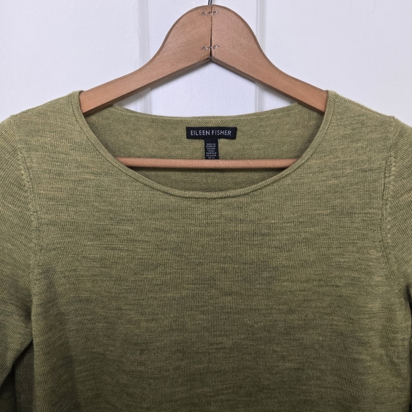 Eileen Fisher Women's Merino Wool Sweater Size XL Green Minimalist 3/4 Sleeve - Picture 3 of 10